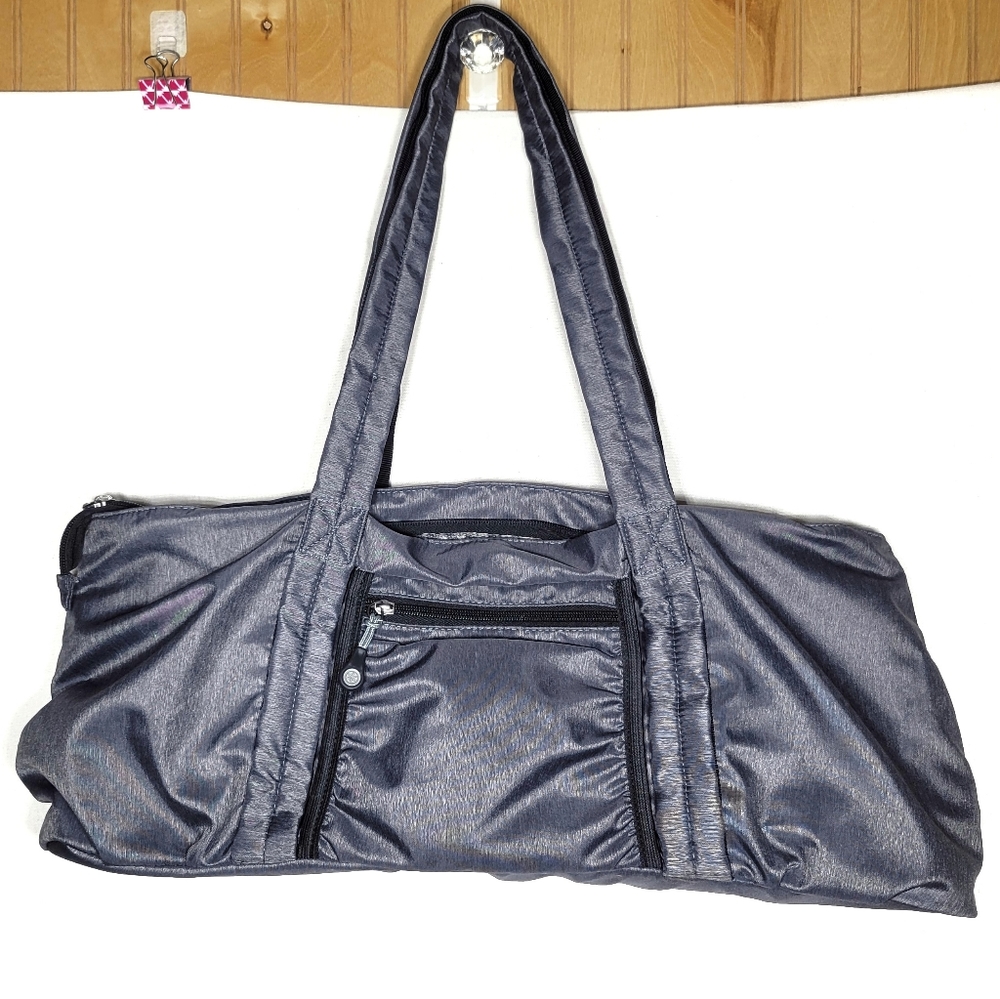 Gray gym bag yoga athletic workout gear yoga mat pocket, like new.
